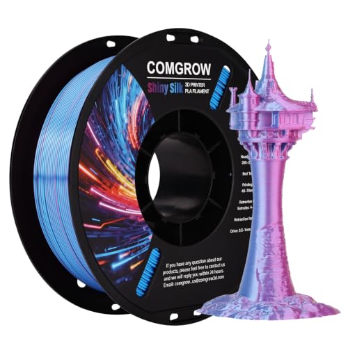 Comgrow Silk PLA 3D Printer Filament, Dual Color 2 in 1 Blue and Rose Red, 3D Printing PLA Filament 1.75mm, Dimensional Accuracy +/- 0.02 mm, 1KG Spool, Coextrusion Shiny Silk 3D Filament - color: Blue&rose Red
