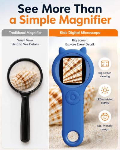 Kids Digital Microscope for Boys, 500X Handheld Microscope-Dark Blue - color: Deep Blue, size: 1 Pcs