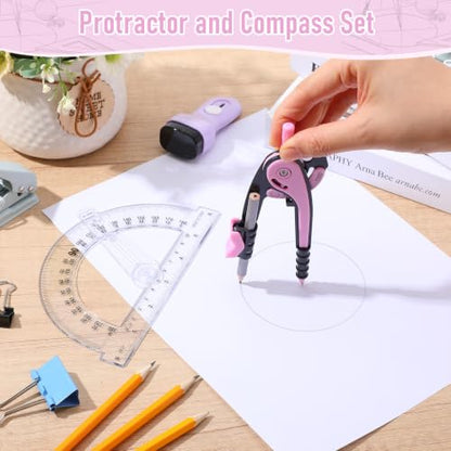 Zonon 2 Pcs Protractor and Compass Set, Swing Arm Protractor, Pink Clear - color: Pink Clear