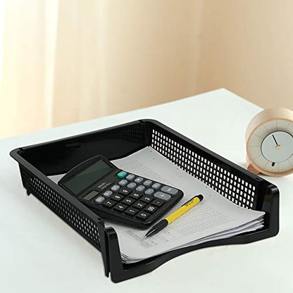 Stackable Paper Tray Set of 6, Black Plastic Letter Tray Basket