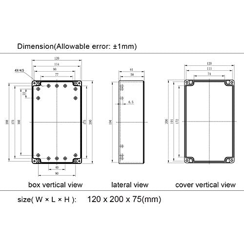 LeMotech ABS Plastic Electrical Project Case Power Junction Box, Project Box Black 7.87 x 4.72 x 2.95 inch (200 x 120 x 75 mm) - color: Black (1 pack), size: 7.87" x 4.72" x 2.95"