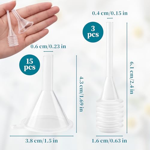 18 Pcs Small Funnels for Filling Small Bottles, Clear Mini Funnel Set