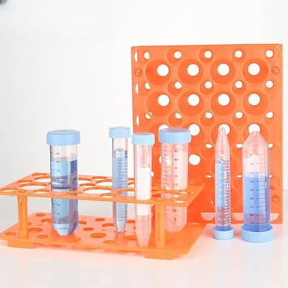 2 Pack Test Tube Rack,50 Well Centrifuge Tube Holder,Detachable Lab Test Tube Holder Rack for 10ml/15ml/50ml(Blue,Orange)