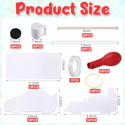 10 Sets Balloon Power Car Kits DIY Balloon Powered Recoil Car Set Stem Assembly Set for Kids Classroom Stem Educational and Science Activities