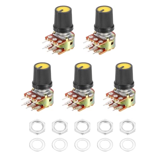 MECCANIXITY 5Set WH148 B1K Ohm Potentiometer Kit, 6-Pin 15mm Shaft Yellow - color: Black/Yellow, style: B1K