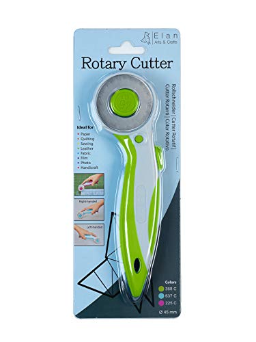 Elan 45mm Rotary Cutter for Fabric Green, Ergonomic Rotary Fabric Cutter Wheel with Built-in Blade Safety Lock, Cutting Wheels for Sewing and Quilting