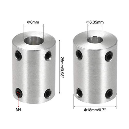 uxcell 1/4 Inch to 8mm Bore Rigid Coupling Set Screw L25XD18 Aluminum Alloy,Shaft Coupler Connector,Motor Accessories,4pcs - size: 6.35mm to 8mm