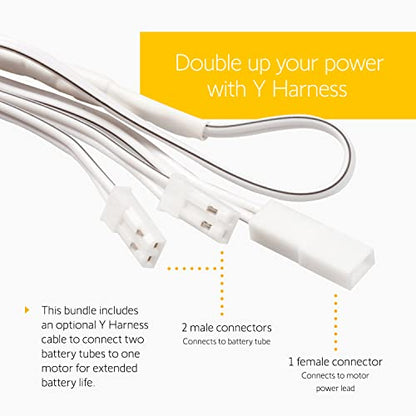 somfy 12V DC Reloadable Battery Tube 2 Pack and Y Harness - 2 Replacement Battery Tubes - 12V Dual Battery Wands for RTS Motors - Power Blinds & Shades – Easy to Install – #9018685, 9018625 - size: Pack of 2