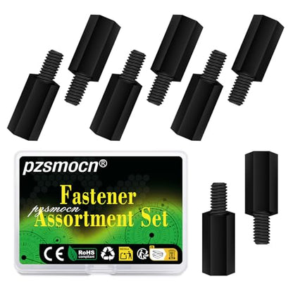 100 Pcs M3x10+6mm Nylon Black Male-Female Hex Standoff Spacer Kit - size: M3*10 mm, style: Black Male-Female Hex Standoff