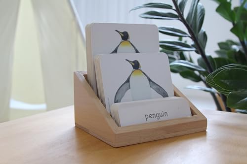 Wooden Three-part Cards Holder Cards Display Stand Cards Organizer 3 Slots Montessori