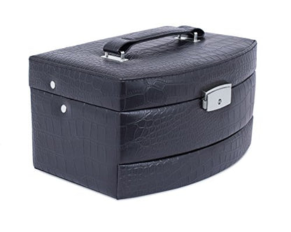 Internet's Best Faux Leather 3-Tier Jewelry Case | Slide Open Jewelry Box | Multi Compartment for Rings, Earings, Necklaces & Bracelets | Interior Mirror | Black