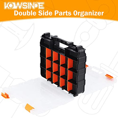 Kowsinde Double Side Tool Organizer, Hardware Storage Box, 34-Compartments Small Parts Organizer with Removable Dividers for Screws, Nuts, Nails, Bolts