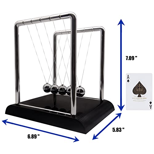 Newtons Cradle Balance Pendulum, Swinging Kinetic Balls, Fun Science Physics Accessories for Adults, Calm Down Fidgets Kit, Desk Toys for Stress Relief, Office Desk Decoration (Large Black) - size: Large - 5 Balls