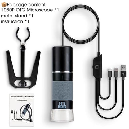 Jiusion 1080P 50-1000x USB Digital Microscope Stand for iPhone Android PC - color: Black/Grey