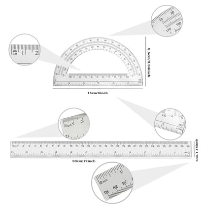 2 Packs 12 Inch Plastic Ruler and 6 Inch Plastic Protractor Set Clear Math Geometry Set Classroom Set Angle Detector School Supplies Classroom Ruler Home Office Drawings (Transparent) - color: Transparent