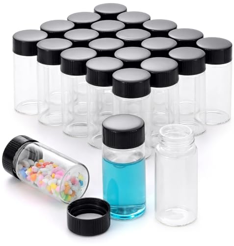 Kesell 20-Pack 20ml Glass Vials with Screw Caps - Small Vials for Essential Oil, and Specimen Samples - Clear Bottles with Lids - size: 20ml