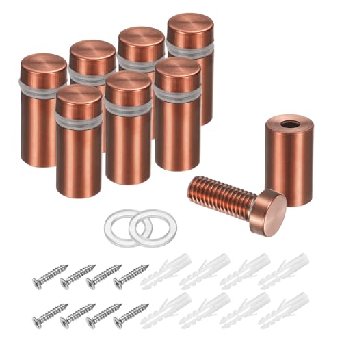 uxcell 8Pcs Sign Standoff Screws, 15/32" x 1" Stainless Steel Wall Standoff Mount Hardware Advertising Glass Nail for Glass Acrylic Panel Picture Frame, Rose Gold - size: 15/32" x 1"