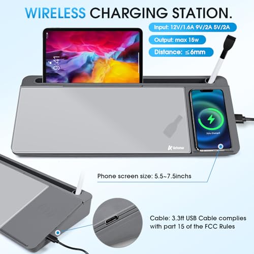 Varhomax Glass Desk Whiteboard with Wireless Charger - color: Wireless Charger-gray