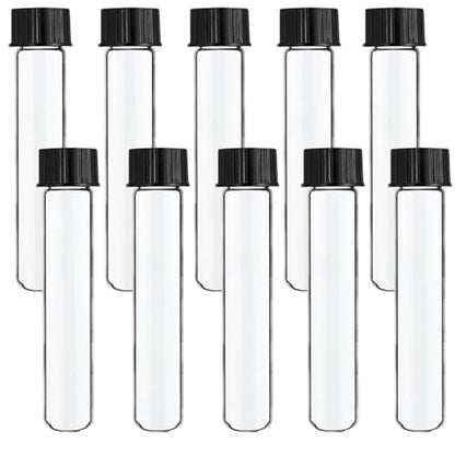 16x100mm Glass Test Tubes with Black Screw Cap, 10ml Boro Glass Test Tubes for Scientific Experiments, Candy Storage, Party and Home Decorations, Plant Propagation and Holiday Gifts, HUAOU, Pack of 10