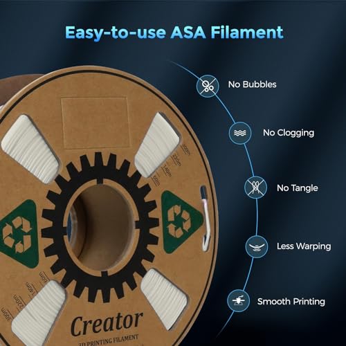 Creator ASA Filament 1.75mm 3D Printer Filament 1KG, UV & Heat & Weather Resistant ASA 3D Printing Filament, Perfect for Printing Outdoor Functional Parts, Dimensional Accuracy +/-0.02mm (Natural) - color: Asa Natural
