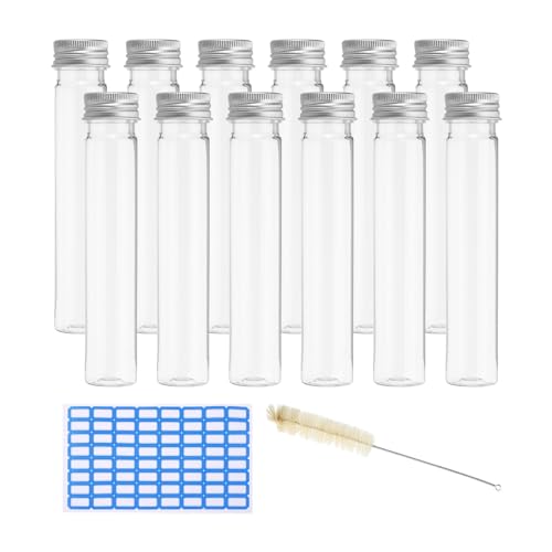 PATIKIL 65ml Test Tubes Set, 12pcs Plastic Clear Flat Bottom Test Tube - size: 65ml