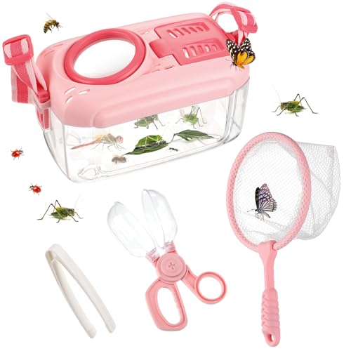 Biubee Bug Catcher for Kids, Bug Catching Kit Gifts with Butterfly Net Toys - color: Pink