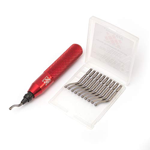 AFA Tooling Deburring Tool, 11 M35 Blades, Red CNC Anodized Aluminum Handle - style: 11 Blades (BS1018)