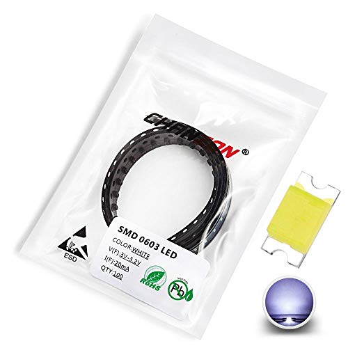 CHANZON 100 pcs SMD 0402 (1mm x 0.5mm) White LED Diode Lights (DC 3V 20mA) - color: A) White (100pcs)