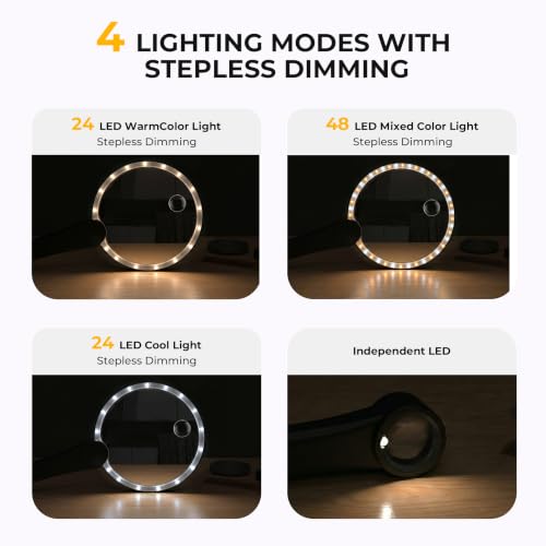 Magnifying Glass with Light, 10X 20X 45X Large Handheld Lighted Magnifier - color: Black