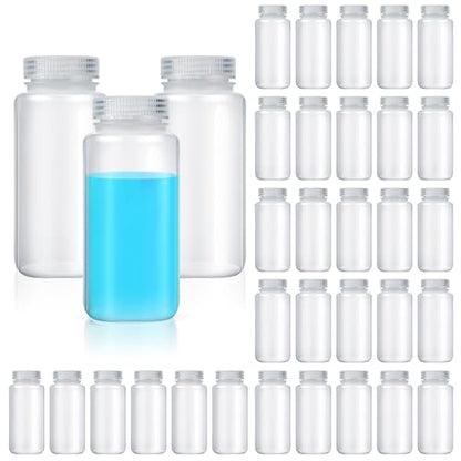 Hoolerry 36 Pcs 16oz 500ml Plastic Sample Bottles Laboratory Grade Polypropylene Wide Mouth Reagent Bottles Clear Liquids Storage Containers with Lids Leak Proof Containers for Lab Classroom - size: 16oz/ 500ml