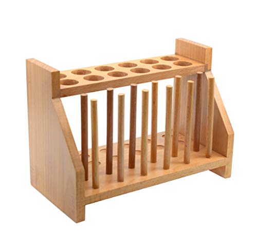EISCO Wooden Test Tube Rack with 12 Draining Pins - Holds Tubes up to 25mm 9.3" Wide Premium Polished Wood Construction- Eisco Labs