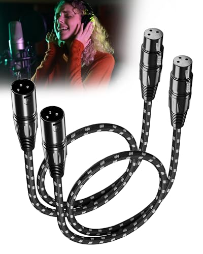 Short XLR Cables 2ft 2 Pack, XLR Microphone Cable Nylon Braided - color: Black-White, size: 2 Feet