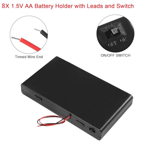 3pcs 8 x AA 12V Battery Holder Case Box with ON/Off Switch and Leads Wire Cover