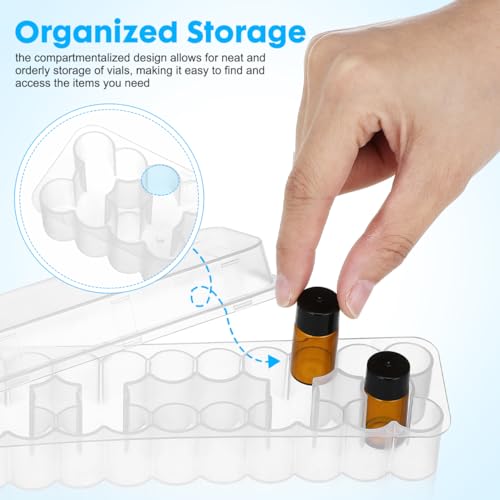 24-Slot Vial Holder for Fridge, Stackable 3mL Plastic Storage Case for Peptide & Insulin, Semi-Transparent Organizer Box Container with Lid for Essential Oils, Microtubes and Vials (Pack of 3) - size: 17.40X4.70X4.10CM (Pack of 3)