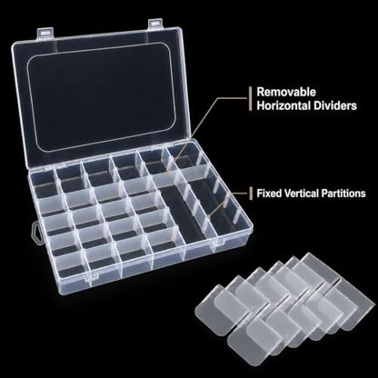 Guyuyii 4 Pack 36-Grid Plastic Clear Organizer Box with Adjustable Dividers - size: 4 Pack 36 Compartments