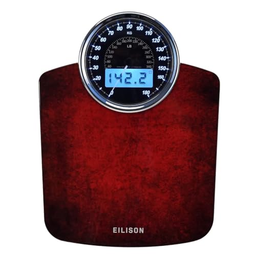 EILISON 2-in-1 Digital & Analog Bathroom Scale, 400 lbs, Large Display - color: Red