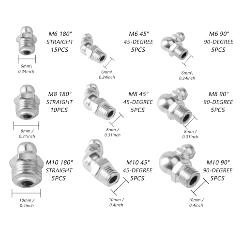 60 Pcs Metric Grease Fittings Kit, Hydraulic Zerk Assortment