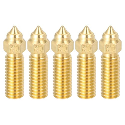 uxcell 5 Pcs 0.2mm Brass Nozzles M6 Thread for K1 3D Printers - size: 0.2mm