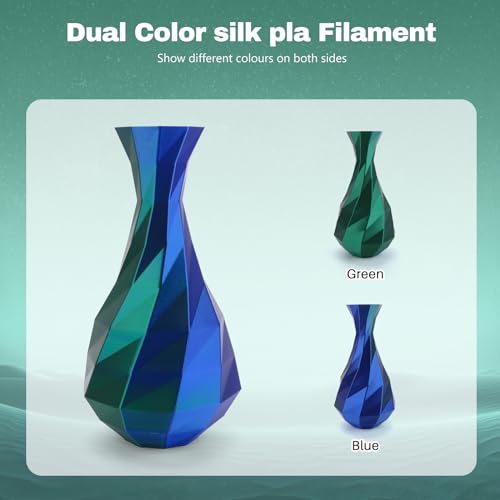 3DHoJor Silk PLA Filament 1.75mm Blue Green Dual Color PLA 3D Printer Filament 2 in 1 Coextrusion 1KG Spool(2.2lbs) 3D Printing Filament Dimensional Accuracy +/- 0.03mm Fits for Most FDM 3D Printers - color: Blue Green