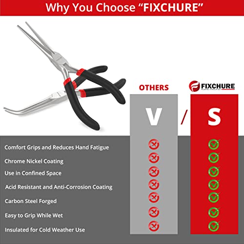 Needle Nose Pliers 2 PCs 6" - Heavy Duty Carbon Steel, Insulated, Non-Serrated, Long Nose Pliers with PVC Coating & Rust Proof Finish