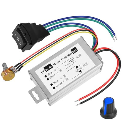 PWM DC Motor Speed Controller 9V-60V, 20A Brush Motor Driver Controls Module 12V 24V 36V 48V 60V, DC Speed Regulator Pulse Width Motor Driver 1200W PWM Monitor Dimmer Governor with Switch Knob