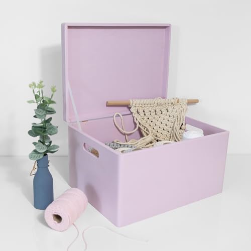 Creative Deco Large Pink Wooden Box Storage with Hinged Lid - color: Pink, size: XXL | Handles
