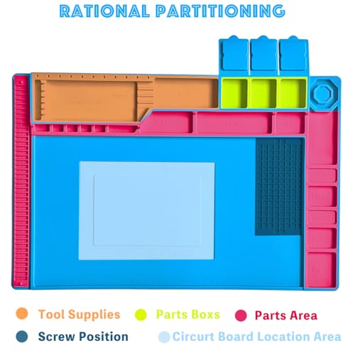 Silicone Soldering Mat Heat Resistant 932°F, Large Electronic Repair Work Mat, Insulation Silicone Repair Mat with Magnetic Area, Cell Phone Laptop Repair 17.8'' *11.8 '' - color: Blue