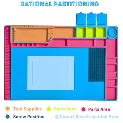 Silicone Soldering Mat Heat Resistant 932°F, Large Electronic Repair Work Mat, Insulation Silicone Repair Mat with Magnetic Area, Cell Phone Laptop Repair 17.8'' *11.8 '' - color: Blue