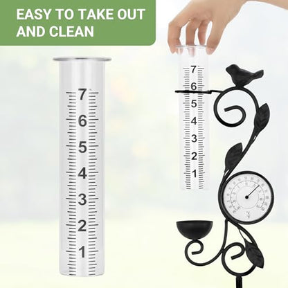 36in Black Bird Rain Gauge Thermometer Metal Garden Stake Decor - color: Black Bird