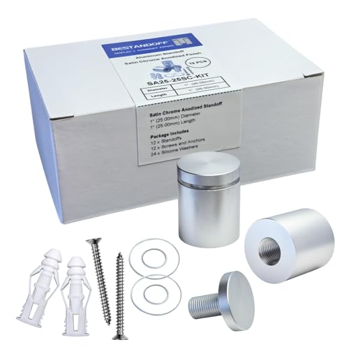 Pack of 12 Aluminum Standoff Screws Wall Sign Standoff Mounting Hardware Standoff Mounts for Acrylic Picture Frame (12, Satin Chrome, 1" x 1“) - color: Satin Chrome, size: 1" x 1“
