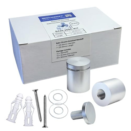 Pack of 12 Aluminum Standoff Screws Wall Sign Standoff Mounting Hardware Standoff Mounts for Acrylic Picture Frame (12, Satin Chrome, 1" x 1“) - color: Satin Chrome, size: 1" x 1“
