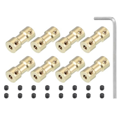 PATIKIL Brass Shaft Coupling Joint 3.2mm to 3.2mm, 8 Pcs Motor Shaft Coupler Extension Connector Rigid Sleeve Adapter Transmission Joint with Screws for RC Car Tires Shaft Motor - size: 3.2mm to 3.2mm