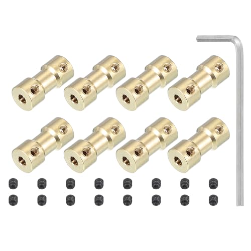 PATIKIL Brass Shaft Coupling Joint 3.2mm to 3.2mm, 8 Pcs Motor Shaft Coupler Extension Connector Rigid Sleeve Adapter Transmission Joint with Screws for RC Car Tires Shaft Motor - size: 3.2mm to 3.2mm