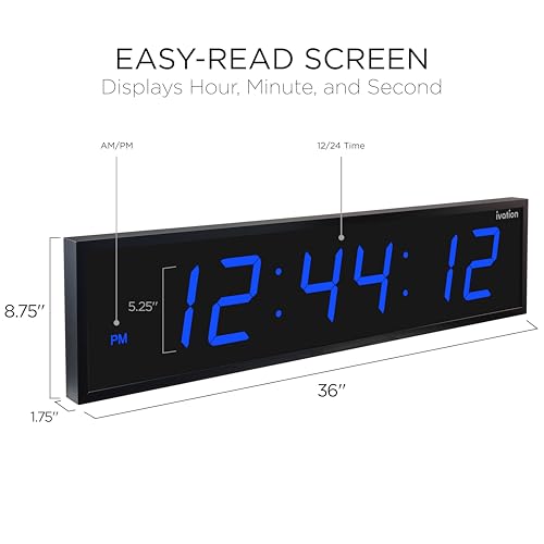Ivation Oversized Digital Wall Clock with Large LED Display & Timer, 36" - color: Blue, size: 36" Inch